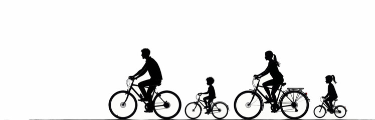 Obraz premium Silhouette family cycling on a white background