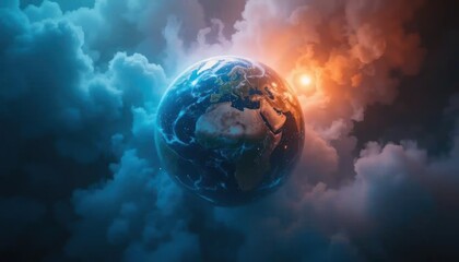 Dramatic Earth Visualization Amidst Swirling Clouds of Contrasting Light and Shadow