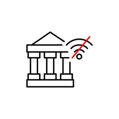 Bank and no wi-fi symbol. Offline transactions, no remote access. Pixel perfect, editable stroke vector icon