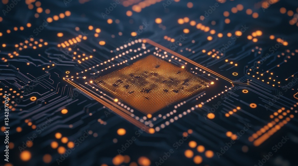 Poster abstract circuit board design with orange lights and patterns