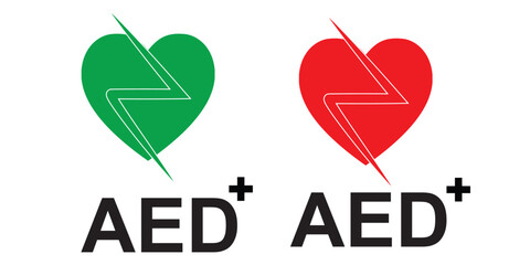 AED icon. Heart electricity icon. CPR AED icon. Aid emergency . 