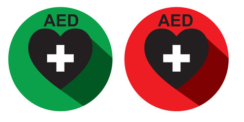 AED symbol icon. Heart first aid defibrillator sign. Automated external device for heart attack logo . 