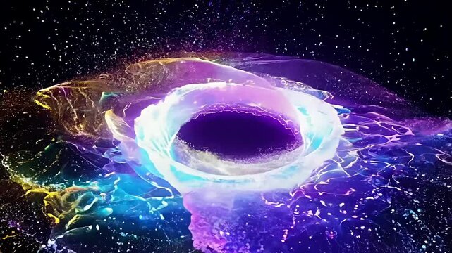 A swirling vortex of light and darkness, creating a space-time effect.
