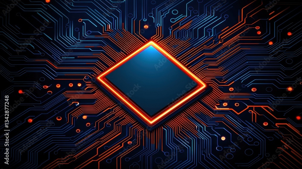 Poster abstract digital circuit background with glowing elements and shapes