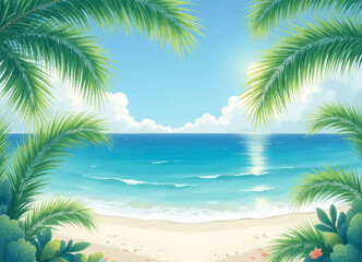 Tropical Beach Scene with Palm Trees and Turquoise Water