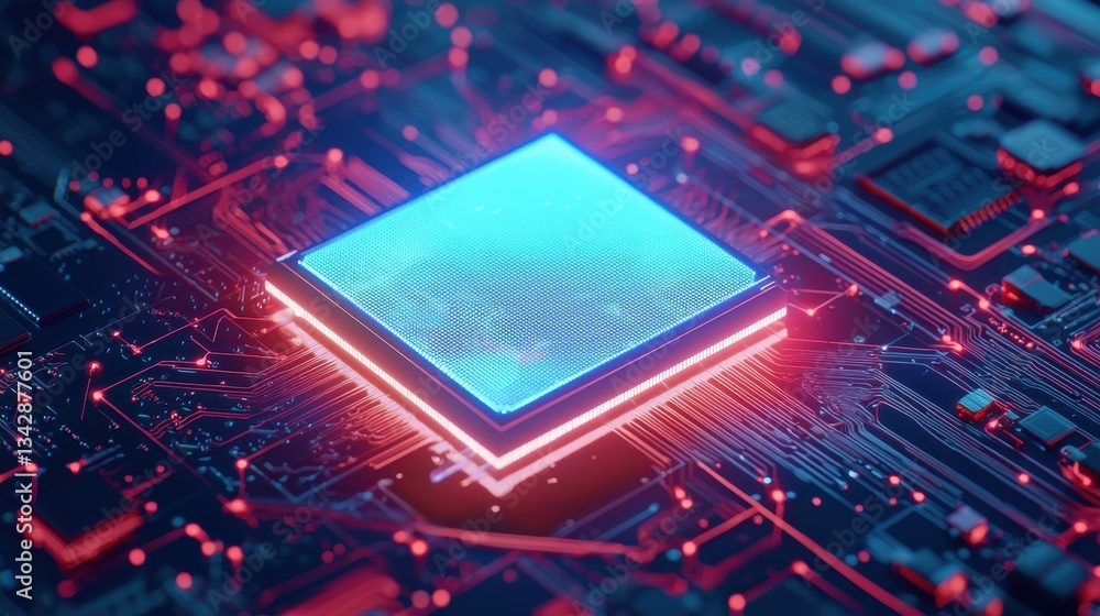 Poster futuristic microprocessor on electronic circuit board background