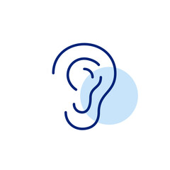 Ear symbol. Hearing accessibility, active listening devices. Audio settings, hearing protection. Pixel perfect, editable stroke vector icon