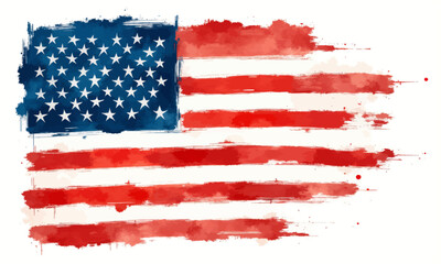 Watercolor American flag with brush stroke effect
