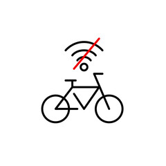 Fototapeta premium Bicycle and no wi-fi symbol. Internet access to rent or sharing unavailable. Pixel perfect, editable stroke vector icon
