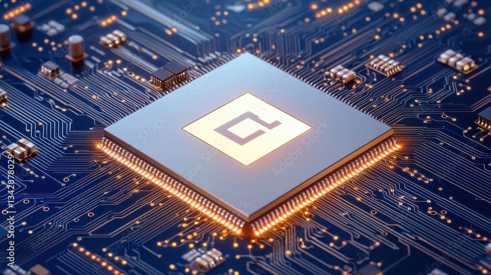 Poster electronic circuit board with processor and modern technology elements