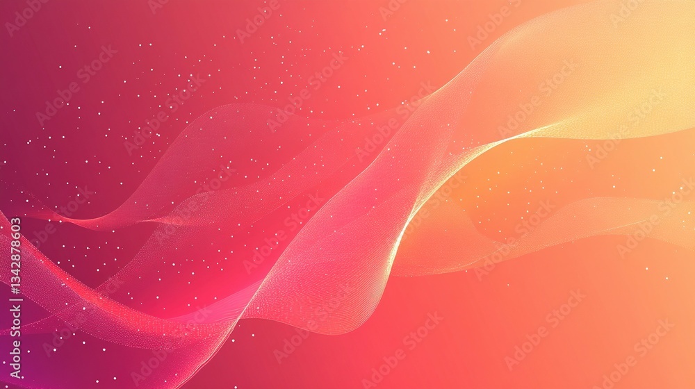 Poster abstract flowing ribbons and sparkling particles on gradient colors