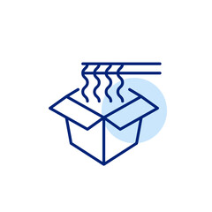 Box of Asian takeaway. Noodles on wooden chopsticks. Chinese, japanese or thai cusine. Pixel perfect, editable stroke vector icon