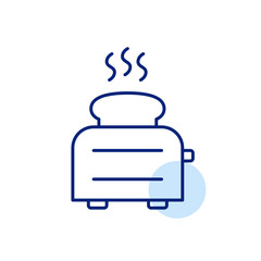 Hot toast in toaster. Breakfast bread, kitchen appliances for cooking. Pixel perfect, editable stroke vector icon