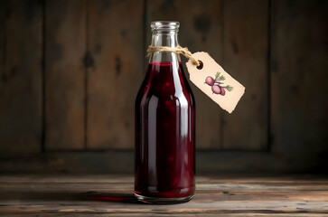 Rustic Bottle of Homemade Beetroot Syrup on Wooden Table