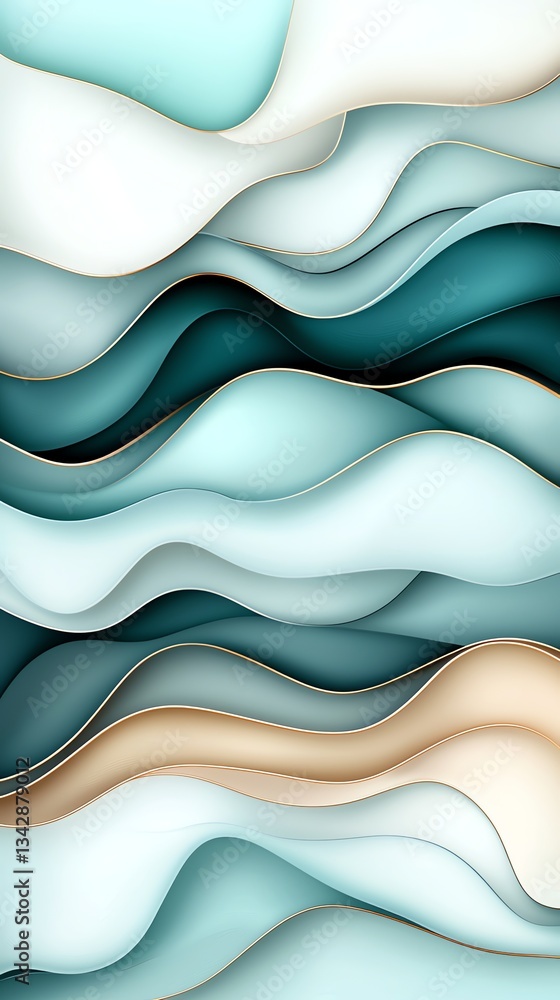 Poster abstract waves layered background with soft colors and golden lines