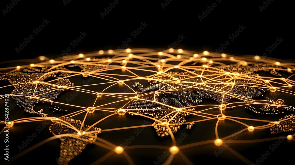 Aufkleber the image shows a stylized world map with glowing nodes and connecting lines, illustrating a global 