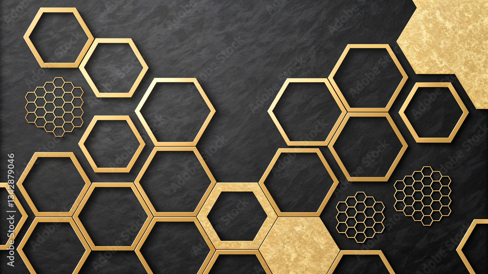 Aufkleber abstract background with golden honeycombs . generative ai