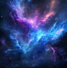 Fototapeta premium Digital illustration of vibrant blue and purple nebula in deep space