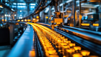 Labour Day. Automated glass bottle production line