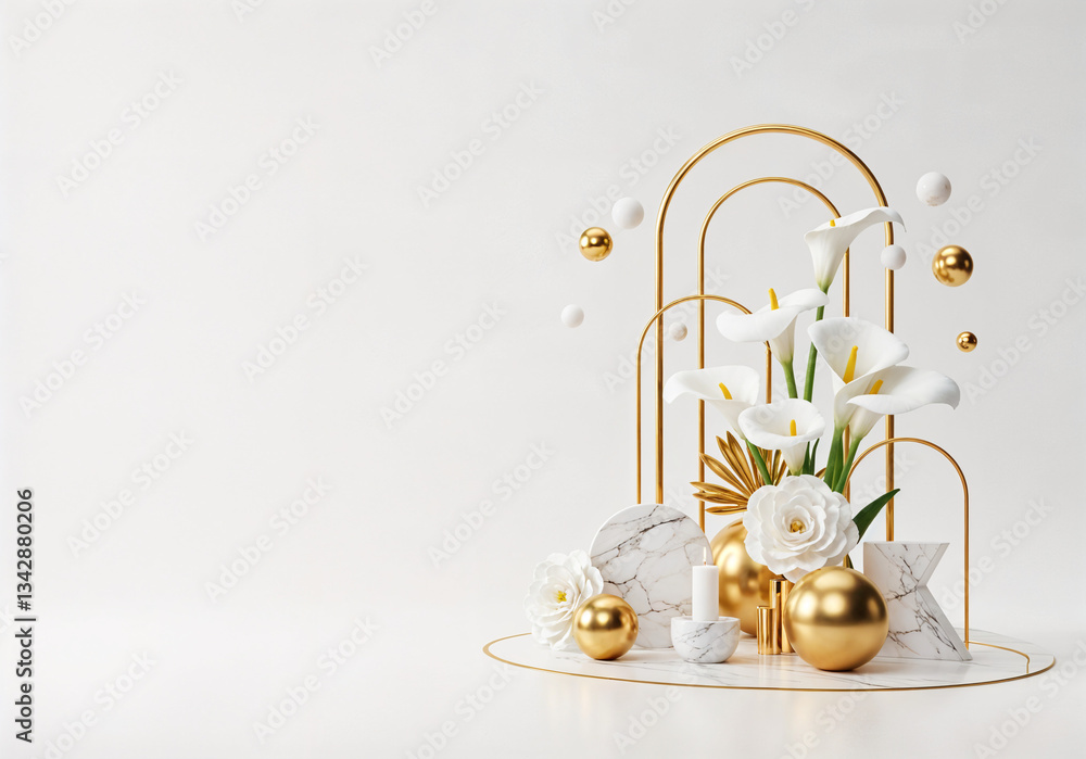 Poster natural abstract background with flowers and geometric shapes with space for text . generative ai