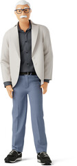3D Stylish old man in glasses standing