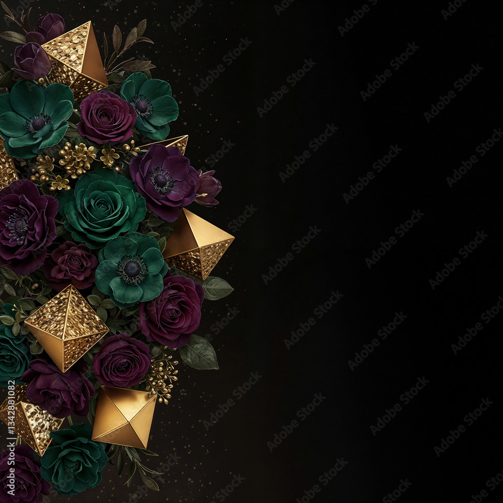 Poster natural abstract background with flowers and geometric shapes with space for text . generative ai
