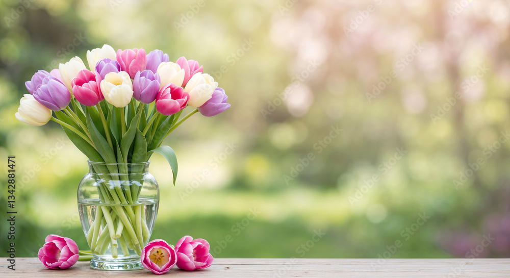 Poster festive background with flowers and space for text . generative ai