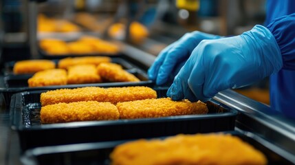 Fish Sticks Being Packaged in a Food Processing Plant