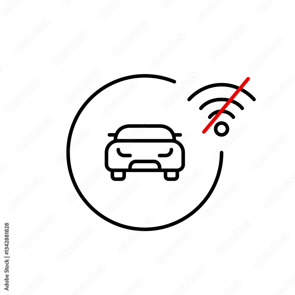 Aufkleber car and no wi-fi symbol. smart system disconnected. offline navigation mode. pixel perfect, editable