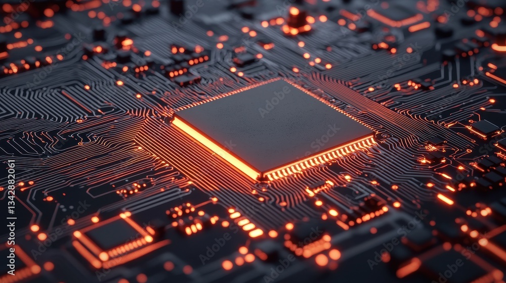 Poster illuminated circuit board with microchip and electronic connections