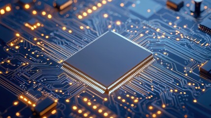 Close-Up View of Circuit Board with Microchip and Electrical Components