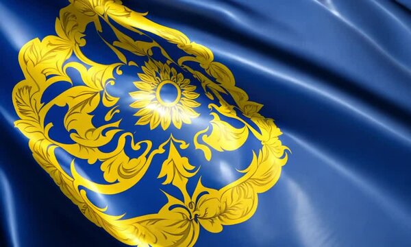 A rich royal blue background with a detailed gold Patren.