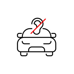 Car and ear crossed with red line. Focus on driving, no voice commands, no audio playback. Silent, mute mode. Pixel perfect, editable stroke vector icon
