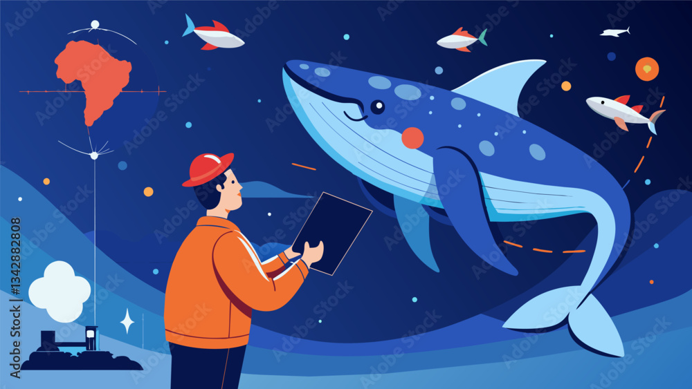 Poster analyzing data from satellite transmitters on a population of humpback whales allows researchers to 