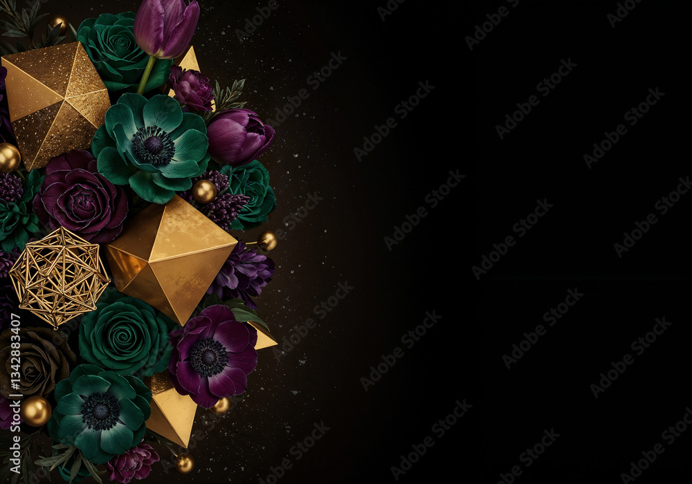 Poster natural abstract background with flowers and geometric shapes with space for text . generative ai