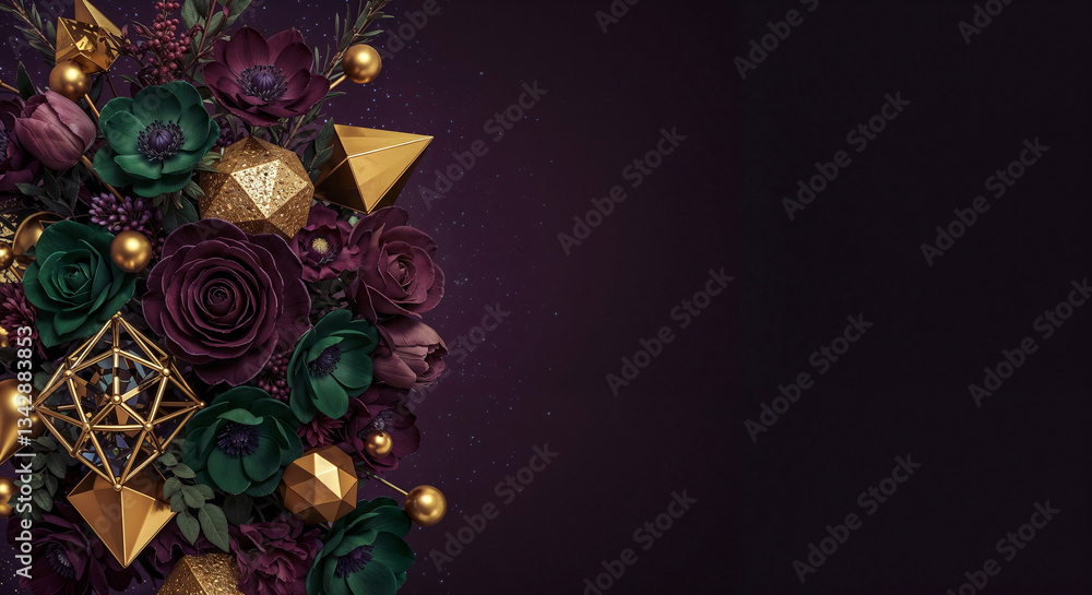 Poster festive abstract background with flowers and geometric shapes with space for text . generative ai