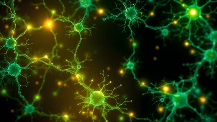 Abstract Neurons and Axons Glowing with Vibrant Synaptic Activity