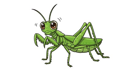 Fototapeta premium Cartoon Praying Mantis Character Illustration on a White Background