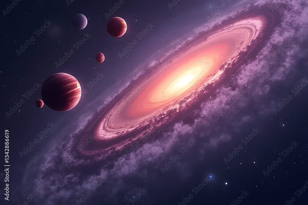 Poster exploring cosmic planets and celestial bodies outer space digital art stellar environment abstract