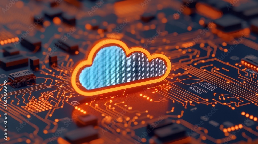 Aufkleber cloud computing concept with circuit board background in blue orange