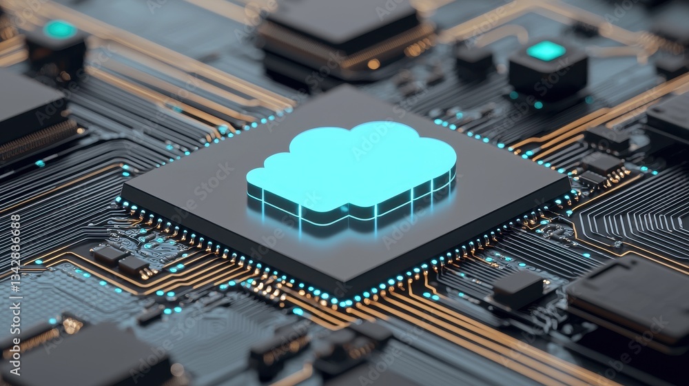 Poster cloud computing concept on circuit board with modern technology design