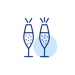 Toasting with flutes of champagne. Drinking at bars, celebration and party. Pixel perfect, editable stroke vector icon