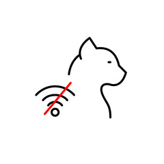 Cat and no wi-fi symbol. Pet tracking offline, signal lost, location unavailable. Pixel perfect, editable stroke vector icon