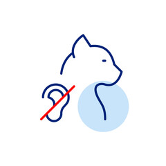 Cat and no ear symbol. Deaf pets care. Silent monitor mode. Pixel perfect, editable stroke vector icon
