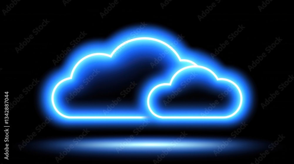 Poster neon clouds illustration with soft glow effect on dark background