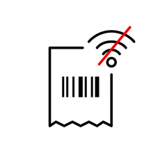 Barcode on receipt and no wi-fi symbol. Data backup unavailable, no online cloud synchronization.