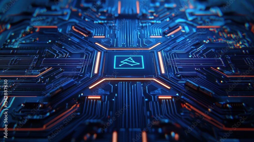 Aufkleber abstract technology background with circuit board and neon glow