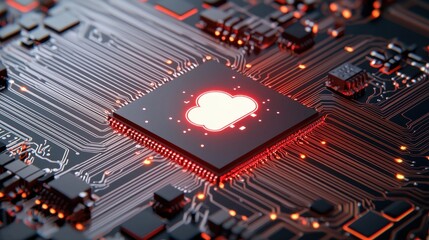 Abstract Circuit Board Illustration with Cloud Technology Concept