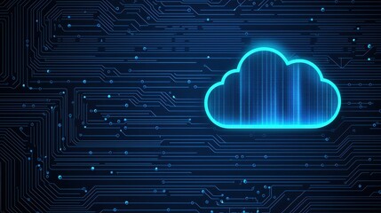 Digital Cloud Icon with Circuit Background in Blue Tech Design