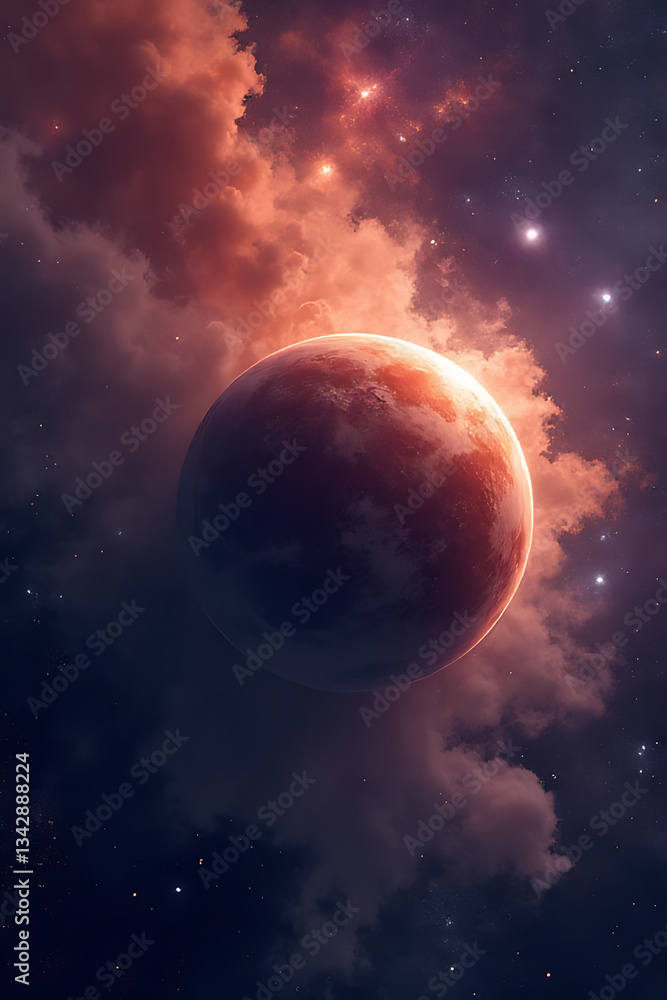 Poster celestial event planetary formation outer space digital art cosmic environment astronomical view